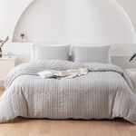 WARMDERN Light Grey Tufted Duvet Cover Set Queen Size, Striped Textured Duvet Cover Boho Bedding Set, 3 Pcs Ultra Soft Washed Microfiber Duvet Cover with Zipper Closure (Queen, Light Grey)