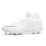 Men's Soccer Boots Football Cleats AG Hightop Football Shoes Athletic Indoor Outdoor Comfortable Soccer Shoes White