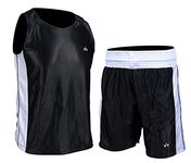 WARX Boxing Vest & Shorts Set Men Gym Training Fitness Kick Top MMA Thai Boxing (L, Black)