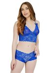 RACHEYTA | Since 2019 | Lace Plunge Bra & Panty Baby Doll Nightwear Dress with Adjustable Straps, Comfortable Lace Bralette and Hipster/Lingerie Set Royal Blue