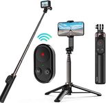 Selfie Stick with Remote for GoPro Mini Hero 13 12 11 10 9 8 Go Pro Max, Waterproof Extension Aluminum Selfie Pole with Tripod Phone Clip Wireless Bluetooth Remote for iPhone Andriod Action Cameras