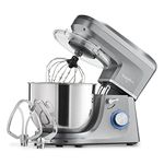 Kapplico 1800W Stand Mixer with Large 7L Stainless Steel Bowl and 3 Attachments - Whisk, Beater and Dough Hook, Splash Guard, 6 Speeds, Non Slip Feet, Grey