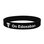 On Edoxaban Wristband Medical Alert ID Bracelet Black White Men's Ladies Silicone Band Adult 202mm (1 band only)