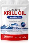 Antarctic Krill Oil, 240 Softgels | Premium Omega-3 Marine Supplement Rich in Phospholipids, EPA, DHA & Natural Astaxanthin | Non-GMO & Gluten-Free Formula for Heart, Joint and Brain Support