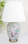 DOWNTON INTERIORS Large Grey Green Pink Koi Fish Chinese Oriental Ceramic Porcelain Table Lamp Overall Height 56cm (G2102) (White Pleated Shade)