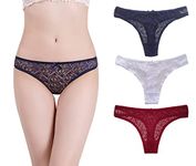 marysgift G String Womens Sexy Underwear Lace Bikini Panties Thongs Knickers Briefs Pack of 3 (S04,M UK 6 8)
