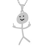 GAUEIOUR Funny Swearing Stick Man Necklace, Funny Doodle Necklace,Sterling Silver Smile Necklace, Personalized Pendant Necklace, Unisex, Friend Jewelry Necklace (Silver)