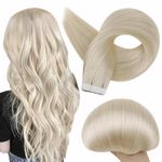 Full Shine Blonde Tape in Extensions for Women Color 60 Platinum Blonde 22 Inch Long Hair Extension Double Sided Tape in Real Human Hair 50 Grams 20 Pieces Extensions