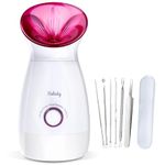 Wolady Facial Steamer Large 3-in-1, Towel Warmer & Humidifier Mode, Nano-Ionic Face Steamer with Skin Care Tools, Facial Pores Deep Cleaning, Warm Mist Home Sauna Spa for Women,Pink