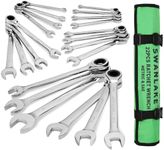 SWANLAKE GARDEN TOOLS Ratcheting Wrench Set, 22-Piece 72 Teeth Ratchet Wrench 6-18mm & SAE 1/4-3/4" Cr-V Steel with Roll Up Pouch (22PCS SAE & Metric)