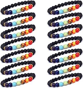 Svovin 14 Pcs Lava Rock 7 Chakra Energy Oil Diffuser Bracelet Set for Women Men Unisex Elastic 8mm Stone Yoga Beaded Bracelets Jewelry With Lucky Healing