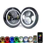 Xprite 7 Inch Round Headlights with Halo Angel Eyes, Hi/Lo Beam & Amber Turn Signal, Compatible with 2007-2018 Jeep Wrangler JK JKU - Off-Road Use Only