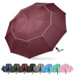 G4Free 62 Inch Windproof Inverted Umbrella with Reflective Stripe Large Compact Reverse Golf Umbrella for Rain 10 Ribs Double Canopy Travel Umbrella Automatic Open Close (Burgundy)