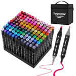 Tongfushop 100 Colored Marker Set, Colouring Pens, Markers, Art Pens for Drawing, Sketching, Anime and Manga Colouring Books Adults, Double Tip Markers with Black Bag and Storage Base