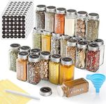 YOZOTI 36 Pcs Glass Spice Jars with Spice Labels - 4oz Empty Square Spice Bottles - Shaker Lids and Airtight Metal Caps - Chalk Marker and Silicone Collapsible Funnel Included