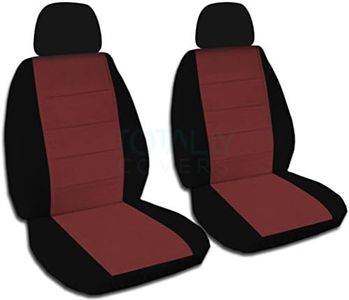 Totally Covers Two-Tone Car Seat Covers w 2 Separate Headrest: Black & Burgundy - Universal Fit - Front - Buckets - Option for Airbag, Seat Belt, Armrest & Seat Release/Lever Compatible (21 Colours)