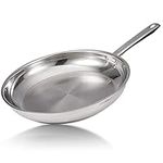 TPFAMELI Stainless Steel Frying Pan Skillet 12 Inch, Scratch Resistant Body - Riveted Handle