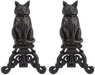 Uniflame Black Cast Iron Cat Andirons with Reflective Glass Eyes