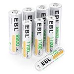 EBL AA AAA NiMH Rechargeable Batteries Set, 4 x 2800mAh AA Battery bundle with 4 x 1100mAh AAA Battery and Rechargeable Battery Case