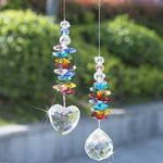 H&D HYALINE & DORA Crystal Rainbow Suncatcher Glass Heart Prism Chakra Colors Beads Pendant Window Decor,Pack of 2