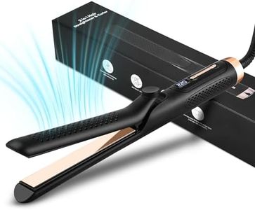 CkeyiN Airflow Styler Curling Iron, 2 in 1 Hair Straightener and Curler, Professional Ceramic Curling Wand with Cooling Air Vents for Long-Lasting Curls, 5 Temps & Dual Voltage for Travel