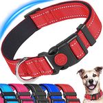 ATETEO Reflective Dog Collar with Safety Locking Buckle and Soft Neoprene Padded, Adjustable Durable Nylon Puppy Collars for Small Medium Dogs,Red,S: 9-14.2 inch