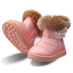 Hoylson Toddler Girls Winter Snow Boots Fur Lined Warm Ankle Boots Waterproof Outdoor Sneakers for Baby(pink,8 uk)