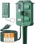 DEWENWILS Outdoor Power Stake Timer, Waterproof Outdoor Timer, 6 Grounded Outlets, 25FT Extension Cord, 100FT Range, Photocell Dusk to Dawn Outlet for Christmas Lights, Yard, Garden, UL Listed