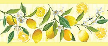 Grace & Gardenia GB50121g8 Lemon Flower Peel and Stick Wallpaper Border 8in Height x 15ft Yellow/Green/White