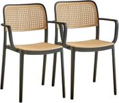 Dream Furnishing - Set of 2 Chairs for Dinning Room Rattan Dinning Chair Modern Stackable Desk, Home & Outdoor Fits at All Places (Set of 2 Chairs) (Black with Handle)