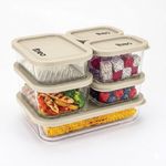 Treo By Milton Nutri Borosilicate Glass Containers for Fridge Storage Set of 6 (1 x 1200ml, 1 x 750ml, 2 x 520ml, 2 x 310ml) Stackable Glass Container with Lid, Microwave & Dishwasher Safe, Beige