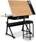 Drawing Table Stool Set Artiss Ajustable Metal Base Art & Craft Drafting Desk Table Art/Workstation with Removable Side Tray Drawers for Student Adults