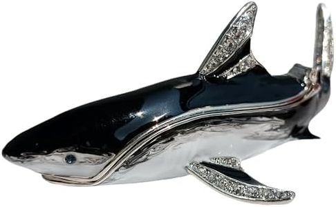 zltSunshine Enamel Little Shark Ornamental Hand Painted Shark Holder Ring Necklace Earring Trinket Box Shark Tabletop Decorative Accessory Father's Day Gift Black