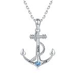 925-Sterling-Silver Sailor Anchor Necklace for Women - Engraved Ship Nautical Jewelry White Gold Plated Chain Faith Hope Love Inspirational Navy Blue Heart Cubic Zirconia Pendant Gifts for Teen Girls