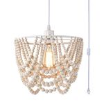 Boho Pendant Light Plug in Wood Beaded Plug in Chandelier 1-Light Whitewashed Chandelier Light Fixture Plug in Chandelier Lighting with Cord