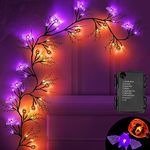 SURCVIO 6 Ft 54 LED Halloween Willow Vine Twig Decor Garland with 8 Modes Timer 9 Pumpkins 9 Bats Waterproof Battery Operated Scary Halloween Decorations for Home Wall Mantle Fireplace Decor