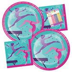 Gymnastics Party Supplies Pack Serves 16 | Gymnastics Birthday Party Supplies | Gymnastics Plates and Napkins with Birthday Candles (Bundle for 16)