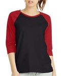 Women 3/4 Sleeve Baseball Tee - Raglan Shirts Jersey Tops Quarter Sleeve Shirt Tees, Black / Burgundy, Large