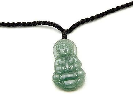 agathe création JCA1717 Collier en Jade Bouddha Guan Yin - Pierre de Jade Naturelle (Catégorie A) - Porte Bonheur - Fait Main