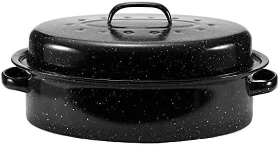 JY COOKMENT 15.7" Enameled Oval Roaster with Domed Lid - For Turkey, Chicken, Ham, Dishwasher Safe