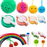 SNAIL GARDEN Pom Pom Maker, 6 Pcs Different Sizes Pompom Maker with 20Pcs Round Doll Eyes+10pcs Felting Needles+10Pcs Pipe Cleaner-Fluff Ball Weaver Needle Craft DIY Wool Knitting Craft Tool for Kids