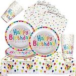 Happy Birthday Party Supplies Rainbow Party Tableware Set for Kids Birthday Decorations | Pastel Party Tableware - Serves 20