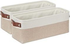 DULLEMELO 2-Pack Bathroom Baskets for Toilet, Small Storage Bins for Organizing Closets, Cabinets, Shelves, Canvas Fabric Storage Basket Bins With Leather Handles for Empty Gift Basket (White&Khaki)