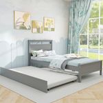 DORTALA Twin Bed with Trundle, Modern Wood Platform Bed with Headboard & Footboard, Pull Out Trundle Bed Frame with Wooden Slats Support for Kids Teens Adults, No Box Spring Need (Grey)