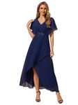 Ever-Pretty Women's A Line V Neck Applique Tea Length Wedding Guest Dress Navy Blue 16UK