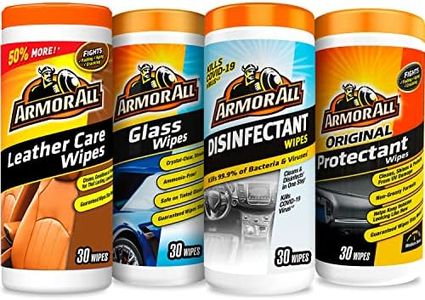 Armor All Interior Car Cleaning Wipes Kit, Disinfects, Protects, and Cleans Car Interiors, Includes Leather Care Wipes, Glass Wipes, Disinfectant Wipes, and Protectant Wipes, 4 Count