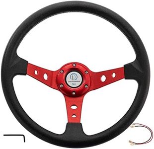 Dodomes Universal Deep Dish Steering Wheel 13.8''/350mm 6 Bolts, Racing/Golf Cart Drifting Steering Wheel, Grip Vinyl Leather & Aluminum with Horn Button(Red)