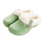 Womens Slippers Mens Garden Clogs Waterproof Furry Wide Fit Slippers Home Warm Indoor Outdoor Mules Gardening Shoes (5.5/6 UK, A Green)