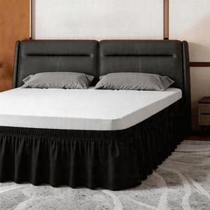 ANARACHON King Bed Skirt, Elastic Wrap Around Bed Skirt King Size, Bed Skirts for Adjustable Bed, Easy Fit with 14" Drop Length Tailored Drop Dust Ruffle (Black)