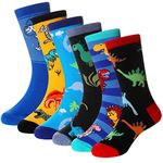 SEEYAN Boys Socks Kids Funny Novelty Cotton Crazy Cartoon Dinosaur Space Shark Fun Crew Socks 6 Pairs (6 Pairs Dinosaur B, 6-8 Years)